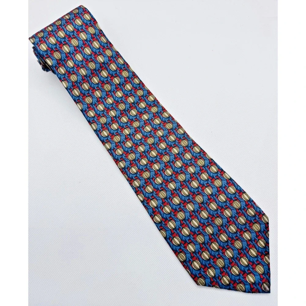 Gucci Foulard‎ Silk Necktie Men Red Blue Sea Lions 3.75